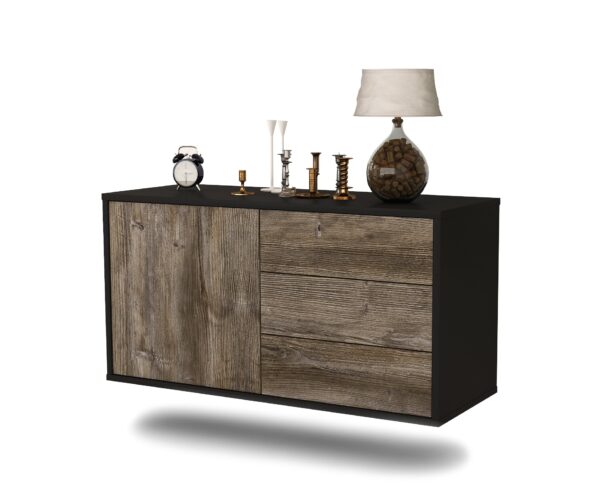 Lowboard Fort Worth | hängend | Korpus Anthrazit | Front in Treibholz Holz Optik | 92x49x35cm (BxHxT)