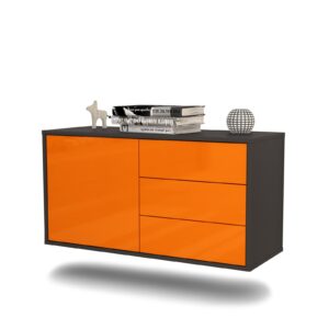 Lowboard Fort Worth | hängend | Korpus Anthrazit | Front in Hochglanz Orange | 92x49x35cm (BxHxT)
