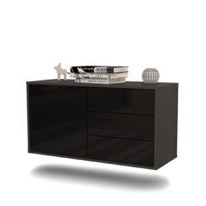 Lowboard Fort Worth | hängend | Korpus Anthrazit | Front in Hochglanz Schwarz | 92x49x35cm (BxHxT)
