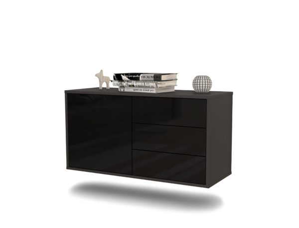 Lowboard Fort Worth | hängend | Korpus Anthrazit | Front in Hochglanz Schwarz | 92x49x35cm (BxHxT)