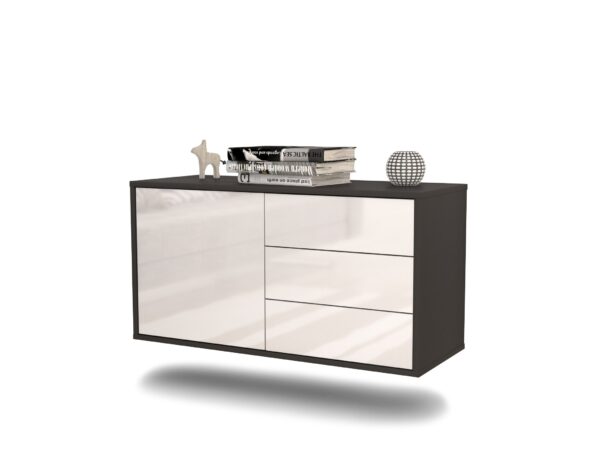 Lowboard Fort Worth | hängend | Korpus Anthrazit | Front in Hochglanz Weiß | 92x49x35cm (BxHxT)