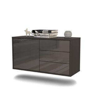 Lowboard Fort Worth | hängend | Korpus Anthrazit | Front in Hochglanz Grau | 92x49x35cm (BxHxT)