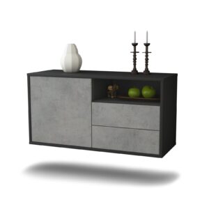Lowboard Memphis | hängend | Korpus Anthrazit | Front in Beton Optik | 92x49x35cm (BxHxT)