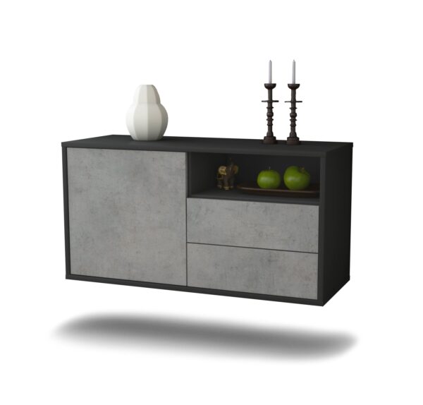 Lowboard Memphis | hängend | Korpus Anthrazit | Front in Beton Optik | 92x49x35cm (BxHxT)