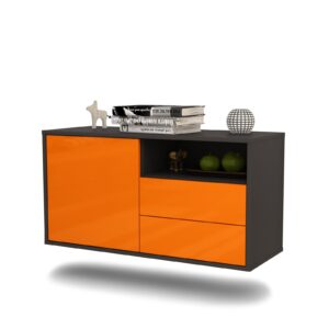 Lowboard Memphis | hängend | Korpus Anthrazit | Front in Hochglanz Orange | 92x49x35cm (BxHxT)
