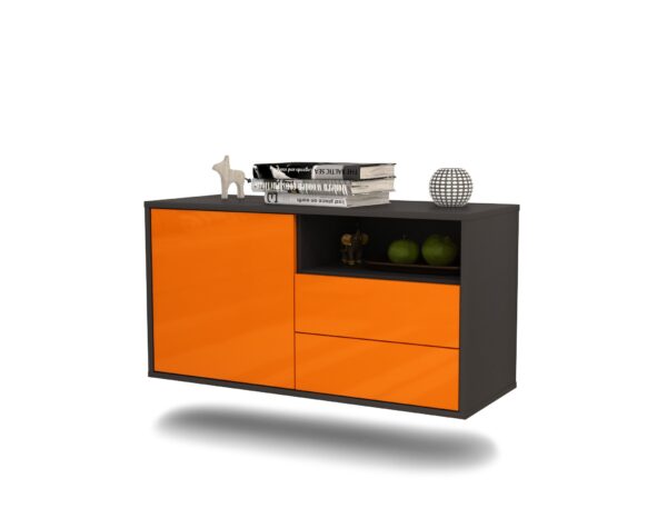 Lowboard Memphis | hängend | Korpus Anthrazit | Front in Hochglanz Orange | 92x49x35cm (BxHxT)