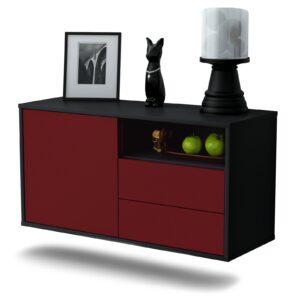 Lowboard Memphis | hängend | Korpus Anthrazit | Front in Bordeaux | 92x49x35cm (BxHxT)