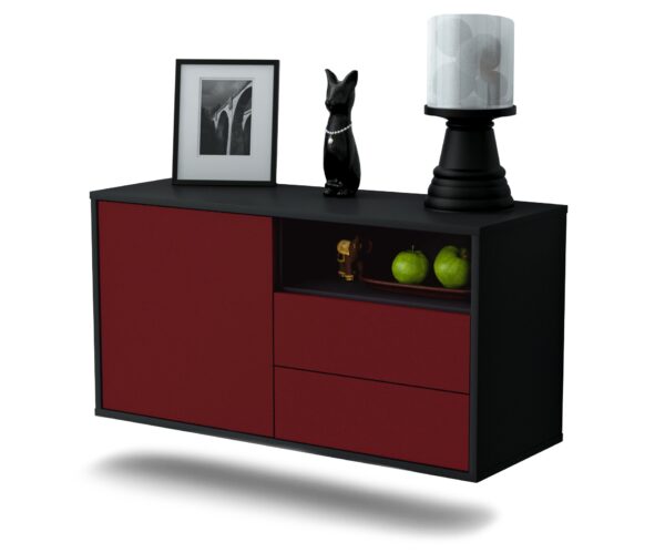 Lowboard Memphis | hängend | Korpus Anthrazit | Front in Bordeaux | 92x49x35cm (BxHxT)