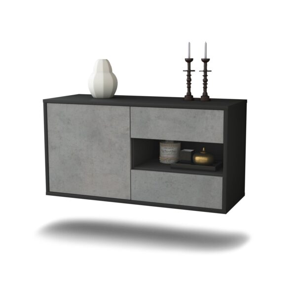 Lowboard Charlotte | hängend | Korpus Anthrazit | Front in Beton Optik | 92x49x35cm (BxHxT)