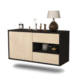 Lowboard Charlotte | hängend | Korpus Anthrazit | Front in Zeder Holz Optik | 92x49x35cm (BxHxT)
