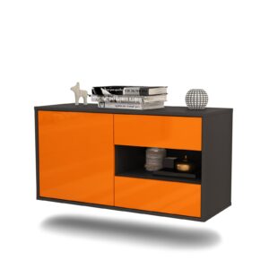 Lowboard Charlotte | hängend | Korpus Anthrazit | Front in Hochglanz Orange | 92x49x35cm (BxHxT)