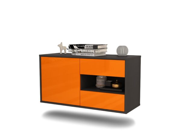 Lowboard Charlotte | hängend | Korpus Anthrazit | Front in Hochglanz Orange | 92x49x35cm (BxHxT)