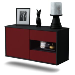 Lowboard Charlotte | hängend | Korpus Anthrazit | Front in Bordeaux | 92x49x35cm (BxHxT)
