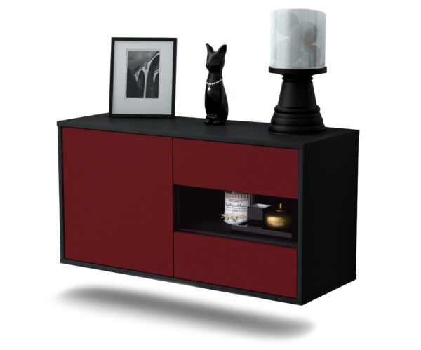 Lowboard Charlotte | hängend | Korpus Anthrazit | Front in Bordeaux | 92x49x35cm (BxHxT)