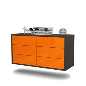 Lowboard Baltimore | hängend | Korpus Anthrazit | Front in Hochglanz Orange | 92x49x35cm (BxHxT)