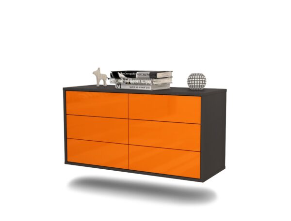 Lowboard Baltimore | hängend | Korpus Anthrazit | Front in Hochglanz Orange | 92x49x35cm (BxHxT)