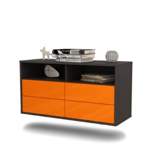 Lowboard El Paso | hängend | Korpus Anthrazit | Front in Hochglanz Orange | 92x49x35cm (BxHxT)