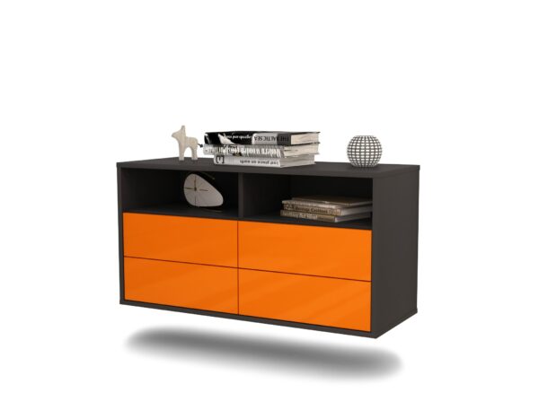 Lowboard El Paso | hängend | Korpus Anthrazit | Front in Hochglanz Orange | 92x49x35cm (BxHxT)