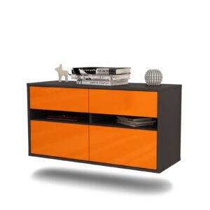 Lowboard Milwaukee | hängend | Korpus Anthrazit | Front in Hochglanz Orange | 92x49x35cm (BxHxT)