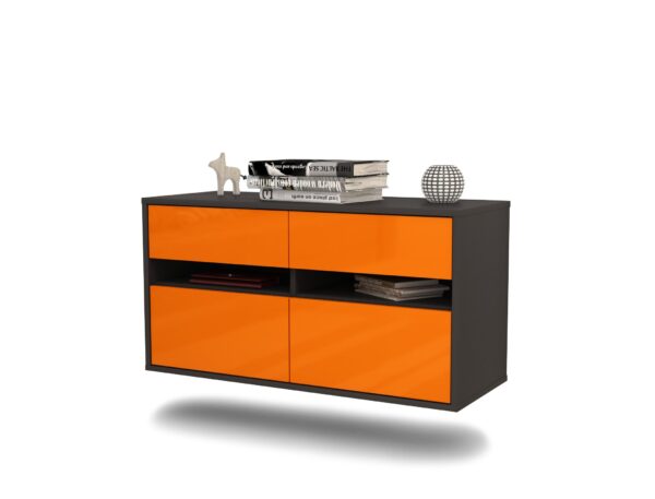 Lowboard Milwaukee | hängend | Korpus Anthrazit | Front in Hochglanz Orange | 92x49x35cm (BxHxT)