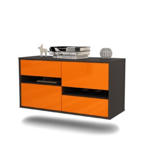 Lowboard Boston | hängend | Korpus Anthrazit | Front in Hochglanz Orange | 92x49x35cm (BxHxT)