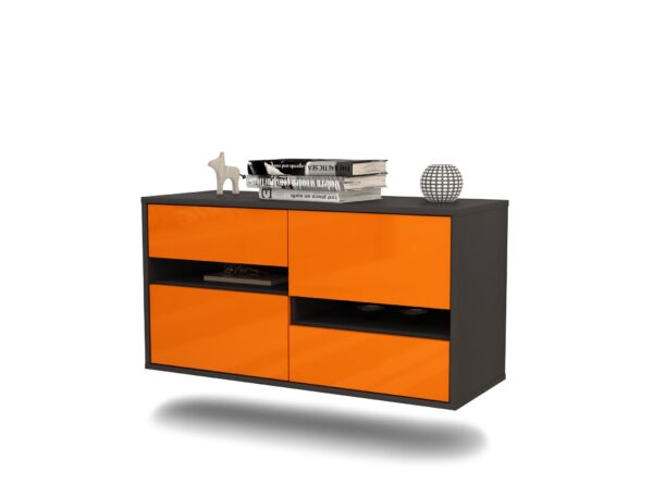 Lowboard Boston | hängend | Korpus Anthrazit | Front in Hochglanz Orange | 92x49x35cm (BxHxT)