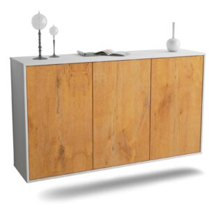 Sideboard Chattanooga | hängend | Korpus Weiß | Front in Eiche Holz Optik | 136x79x35cm (BxHxT)