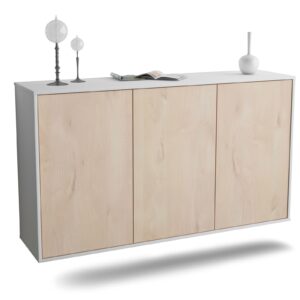 Sideboard Chattanooga | hängend | Korpus Weiß | Front in Zeder Holz Optik | 136x79x35cm (BxHxT)