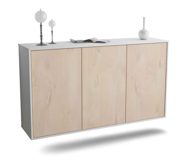 Sideboard Chattanooga | hängend | Korpus Weiß | Front in Zeder Holz Optik | 136x79x35cm (BxHxT)