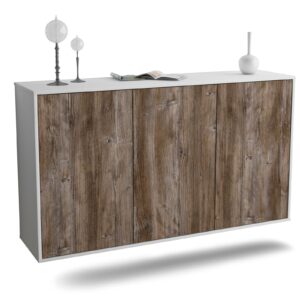 Sideboard Chattanooga | hängend | Korpus Weiß | Front in Treibholz Holz Optik | 136x79x35cm (BxHxT)