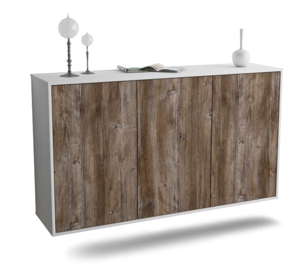 Sideboard Chattanooga | hängend | Korpus Weiß | Front in Treibholz Holz Optik | 136x79x35cm (BxHxT)