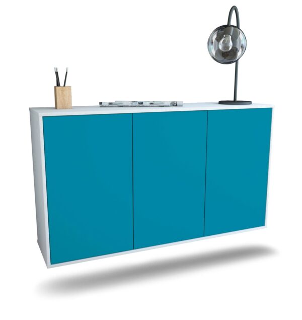 Sideboard Chattanooga | hängend | Korpus Weiß | Front in Türkis | 136x79x35cm (BxHxT)