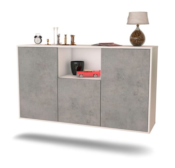 Sideboard Overland Park | hängend | Korpus Weiß | Front in Beton Optik | 136x79x35cm (BxHxT)