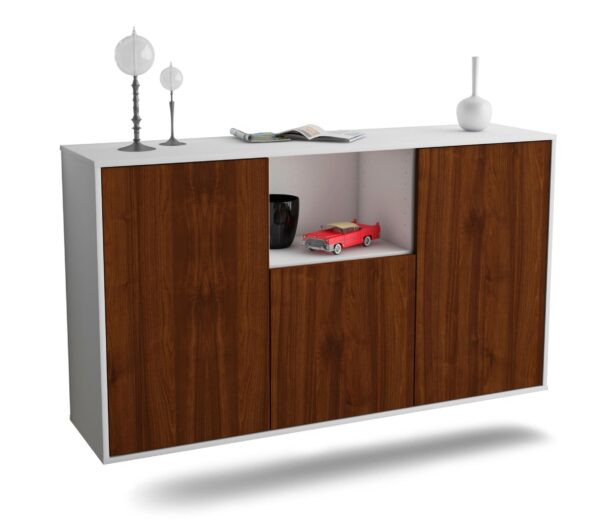 Sideboard Overland Park | hängend | Korpus Weiß | Front in Walnuss Holz Optik | 136x79x35cm (BxHxT)