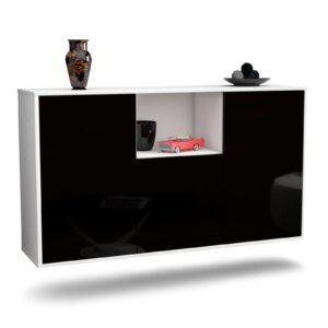 Sideboard Overland Park | hängend | Korpus Weiß | Front in Hochglanz Schwarz | 136x79x35cm (BxHxT)