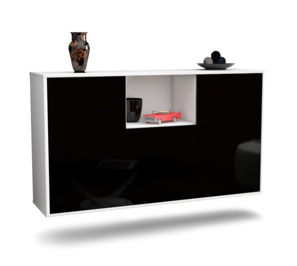 Sideboard Overland Park | hängend | Korpus Weiß | Front in Hochglanz Schwarz | 136x79x35cm (BxHxT)