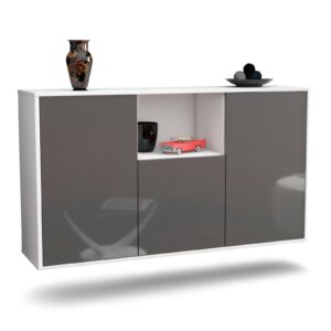Sideboard Overland Park | hängend | Korpus Weiß | Front in Hochglanz Grau | 136x79x35cm (BxHxT)