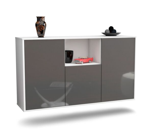 Sideboard Overland Park | hängend | Korpus Weiß | Front in Hochglanz Grau | 136x79x35cm (BxHxT)