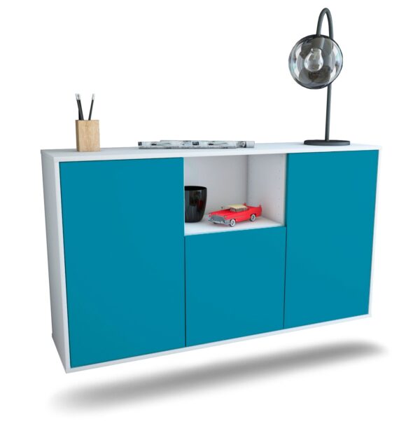 Sideboard Overland Park | hängend | Korpus Weiß | Front in Türkis | 136x79x35cm (BxHxT)