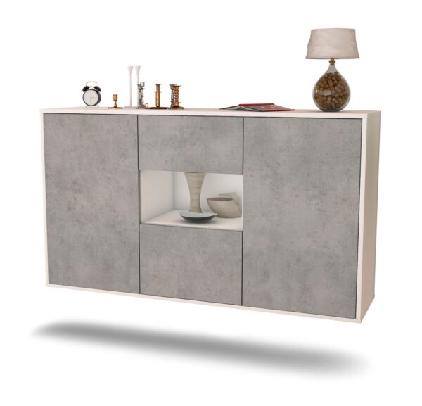 Sideboard Tallahassee | hängend | Korpus Weiß | Front in Beton Optik | 136x79x35cm (BxHxT)