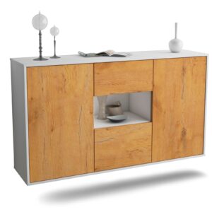 Sideboard Tallahassee | hängend | Korpus Weiß | Front in Eiche Holz Optik | 136x79x35cm (BxHxT)
