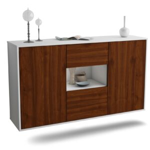 Sideboard Tallahassee | hängend | Korpus Weiß | Front in Walnuss Holz Optik | 136x79x35cm (BxHxT)