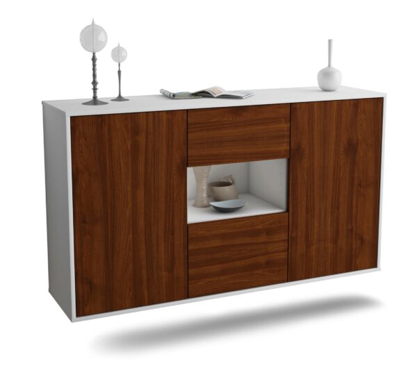 Sideboard Tallahassee | hängend | Korpus Weiß | Front in Walnuss Holz Optik | 136x79x35cm (BxHxT)