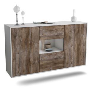 Sideboard Tallahassee | hängend | Korpus Weiß | Front in Treibholz Holz Optik | 136x79x35cm (BxHxT)