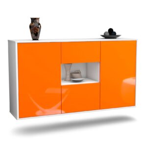 Sideboard Tallahassee | hängend | Korpus Weiß | Front in Hochglanz Orange | 136x79x35cm (BxHxT)