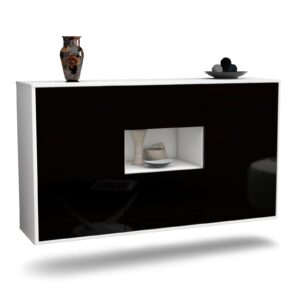 Sideboard Tallahassee | hängend | Korpus Weiß | Front in Hochglanz Schwarz | 136x79x35cm (BxHxT)