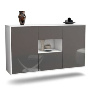 Sideboard Tallahassee | hängend | Korpus Weiß | Front in Hochglanz Grau | 136x79x35cm (BxHxT)