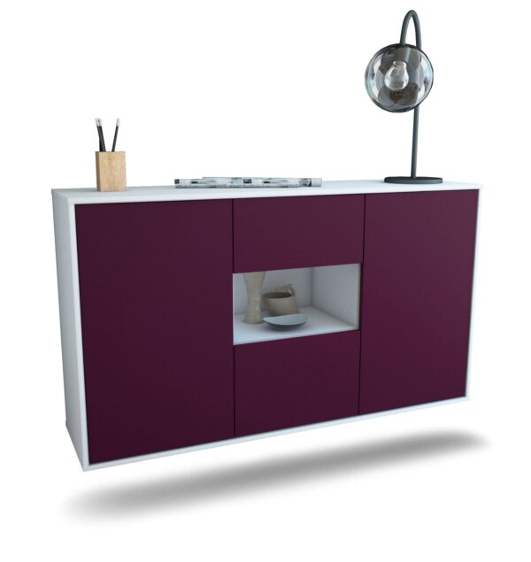 Sideboard Tallahassee | hängend | Korpus Weiß | Front in Lila | 136x79x35cm (BxHxT)