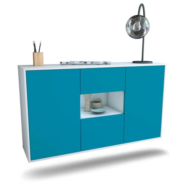 Sideboard Tallahassee | hängend | Korpus Weiß | Front in Türkis | 136x79x35cm (BxHxT)