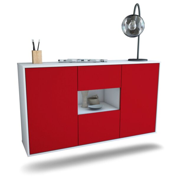 Sideboard Tallahassee | hängend | Korpus Weiß | Front in Bordeaux | 136x79x35cm (BxHxT)